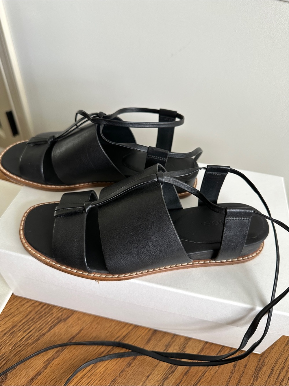 Vince Black Leather Open-Toe Strap Sandals